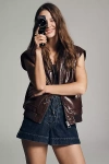 Maeve Faux-leather Utility Vest Jacket In Brown