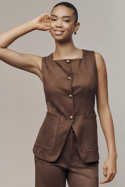 Maeve Faux-suede Cutaway Vest Jacket In Brown