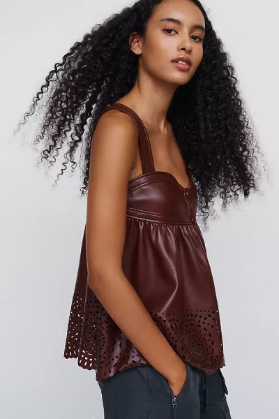 Maeve Faux-leather Babydoll Tank Top In Brown