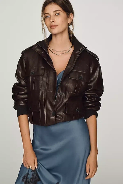 Maeve Faux-leather Utility Jacket In Brown
