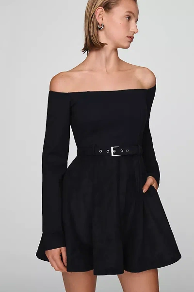 Maeve Faux-suede Belted Mini Dress In Black