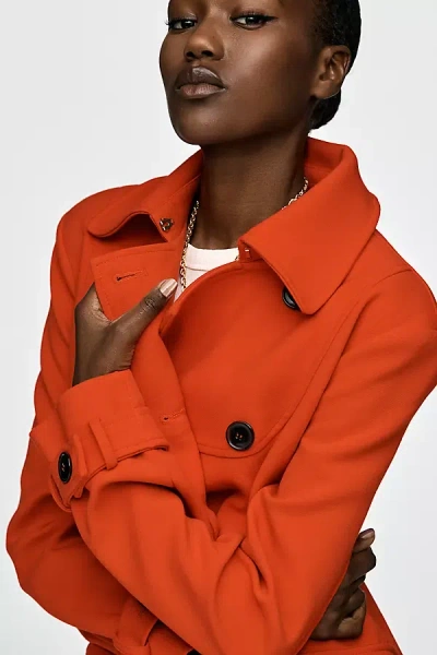 Maeve Fit & Flare Trench Coat Jacket In Red