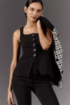 Maeve Fitted Button-front Square-neck Vest Top In Black