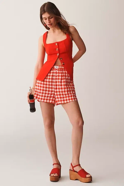 Maeve Fitted Button-front Square-neck Vest Top In Red