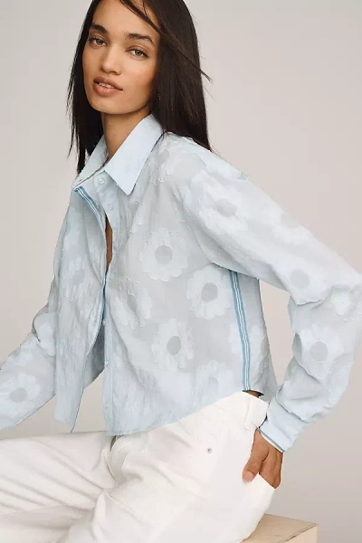 Maeve Floral Crop Buttondown Shirt In Blue