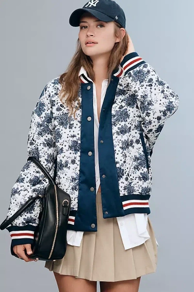Maeve Floral Jacquard Bomber Jacket In Blue