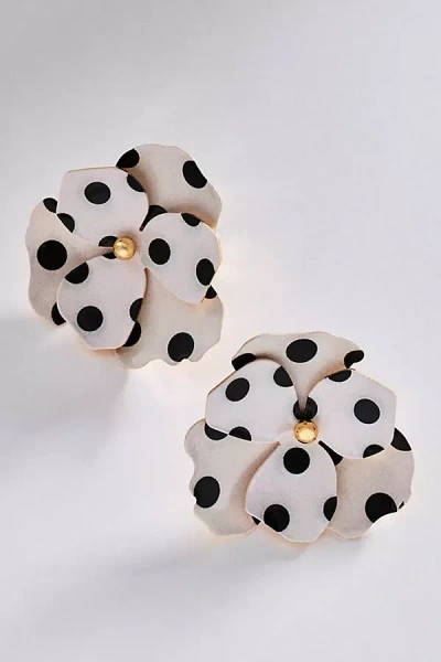 Maeve Floral Polka Dot Earrings In White