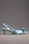 Maeve Floral Satin Slingback Heels In Blue