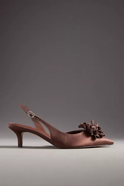 Maeve Floral Satin Slingback Heels In Brown