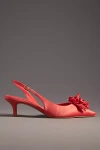 Maeve Floral Satin Slingback Heels In Orange