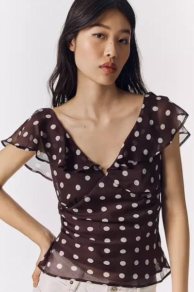 Maeve Flutter-sleeve Sheer Blouse In Black