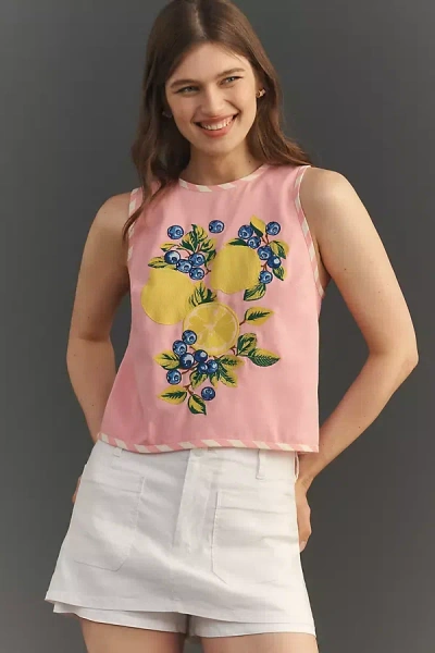 Maeve Fruit Embroidered Halter Top In Pink