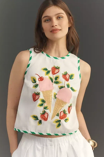 Maeve Fruit Embroidered Halter Top In White