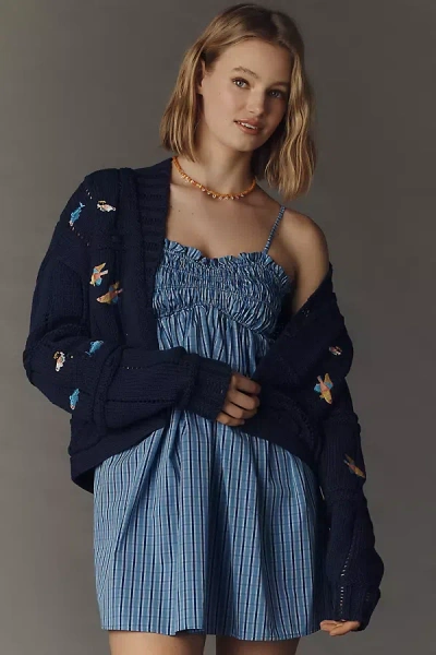 Maeve Fruit-embroidered Cardigan Sweater In Blue