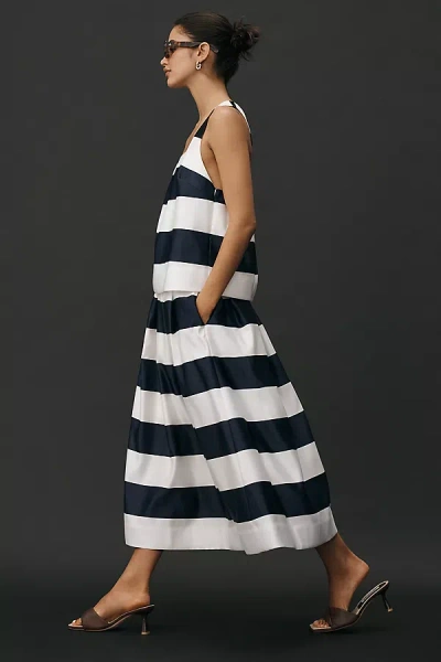 Maeve Full Striped Midi Skirt In Blue