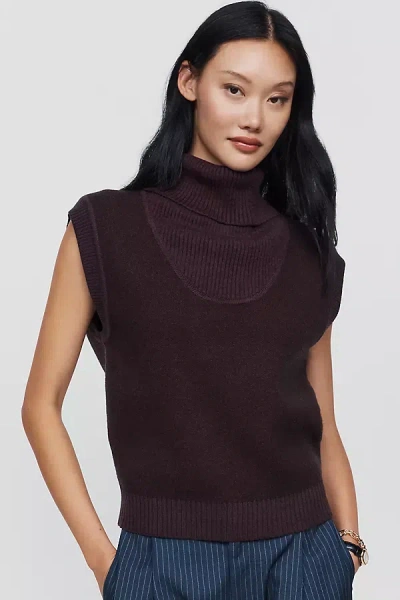 Maeve Funnel Neck Cap Sleeve Sweater In Red