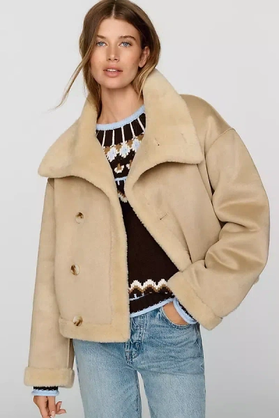 Maeve Funnel Neck Reversible Jacket In Brown