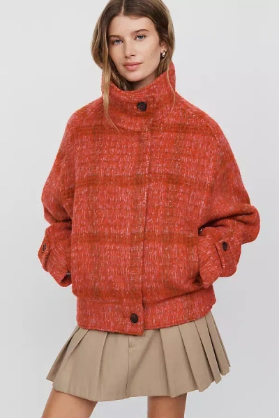 Maeve Funnel-neck Coat Jacket In Orange