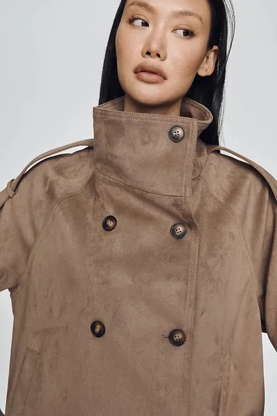 Maeve Funnel-neck Short Trench Coat Jacket In Brown