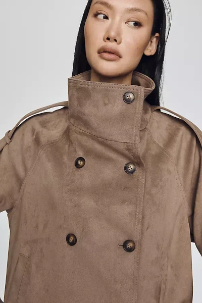 Maeve Funnel-neck Short Trench Coat Jacket In Sand