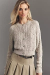 Maeve Gem-embellished Cable-knit Cardigan Sweater In Gray