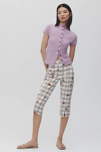 Maeve Gingham Capri Pants In Beige