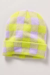 Maeve Gingham Knit Beanie In Green