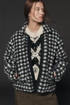 Maeve Gingham Sherpa Fleece Jacket In Black