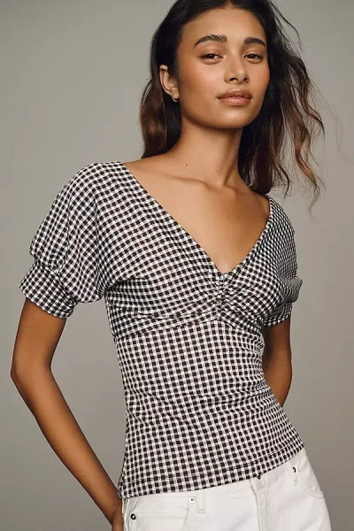 Maeve Gingham Short-sleeve Blouse In Black