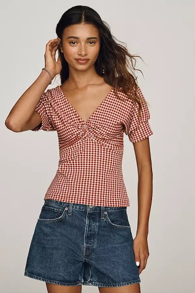 Maeve Gingham Short-sleeve Blouse In Red