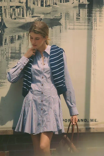 Maeve Godet Mini Shirtdress In Blue