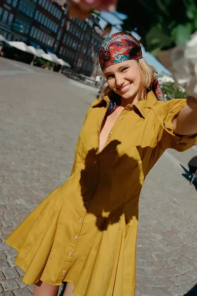 Maeve Godet Mini Shirtdress In Gold