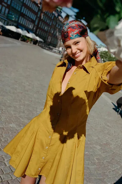 Maeve Godet Mini Shirtdress In Yellow