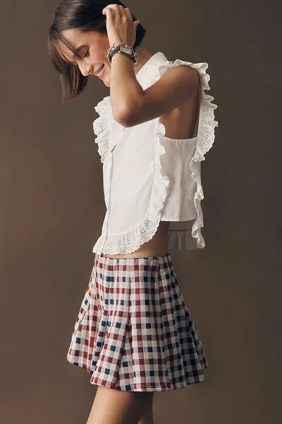 Maeve Godet Plaid Skirty Shorts In Yellow