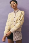 Maeve Graphic Intarsia Cardigan Sweater In Yellow