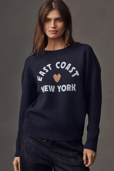 Maeve Graphic Ribbed-hem Sweater In Blue