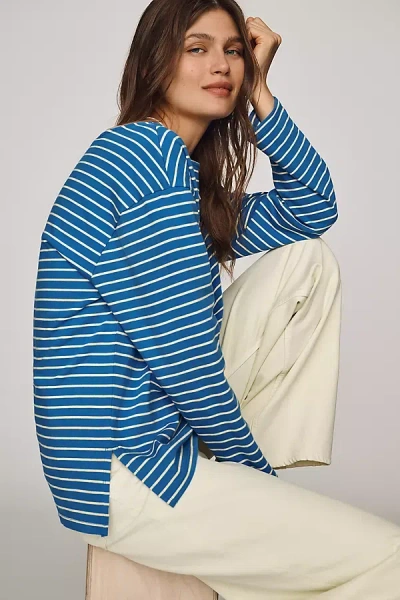 Maeve Greer Cotton Relaxed Long-sleeve Top In Blue