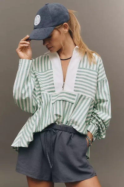Maeve Half-zip Long-sleeve Swing Top In Green