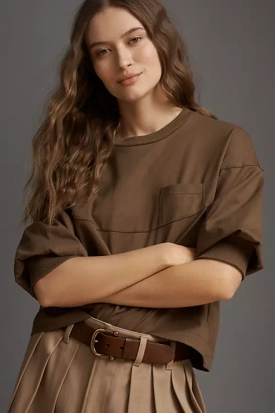 Maeve Half-sleeve Pocket T-shirt Top In Brown