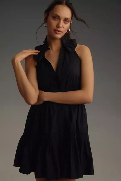 Maeve Halter V-neck Belted Mini Dress In Black