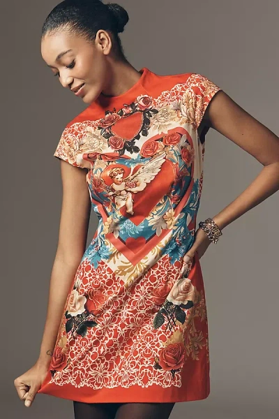 Maeve Heart-back Mock-neck A-line Mini Dress In Multi