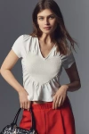 Maeve Heart Embellished V-neck T-shirt In White