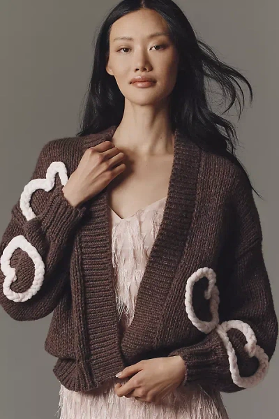 Maeve Heart Icon Open-front Cardigan Sweater In Brown