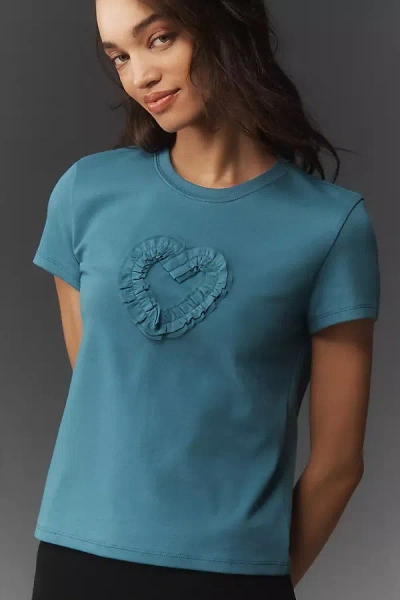 Maeve Heart Ruffle T-shirt In Blue