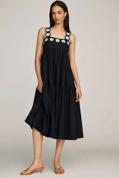 Maeve Helena Tiered Midi Dress In Black