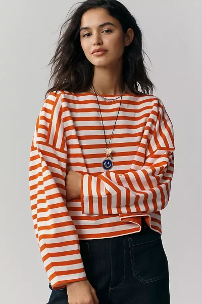 Maeve Helm Long-sleeve Striped T-shirt In Orange