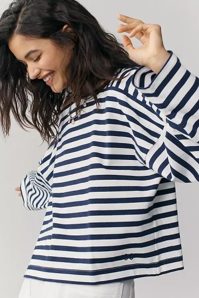 Maeve Helm Long-sleeve Striped T-shirt In Black
