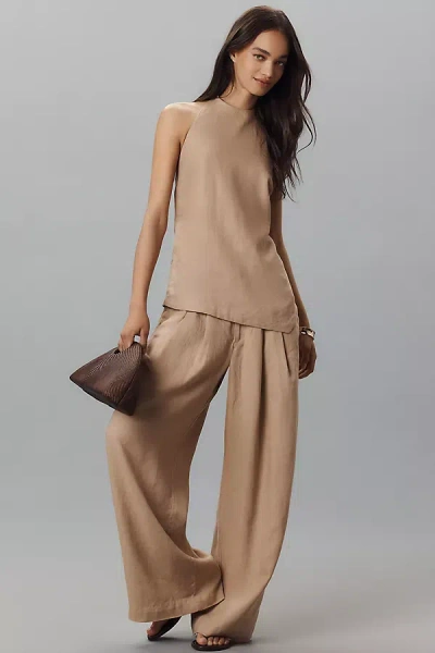 Maeve High-neck Linen Asymmetric Long Tank Top