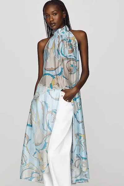 Maeve High-neck Sheer Top In Blue