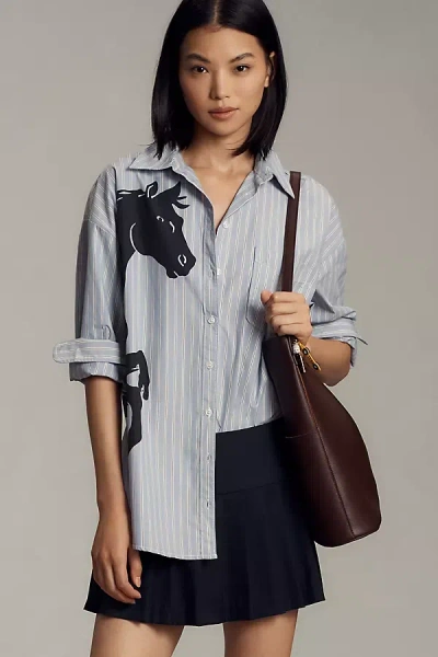 Maeve Horse Silhouette Buttondown Shirt In Blue